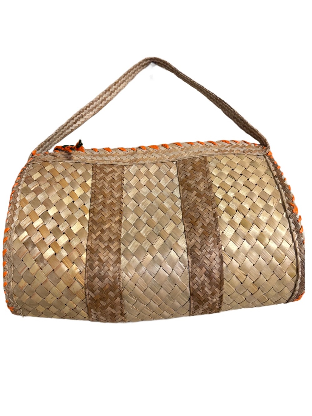 Vintage 1960s Rattan Purse Raffia Floral Motif-Hawaiian-Tropical 12” x 9” - Picture 8 of 8